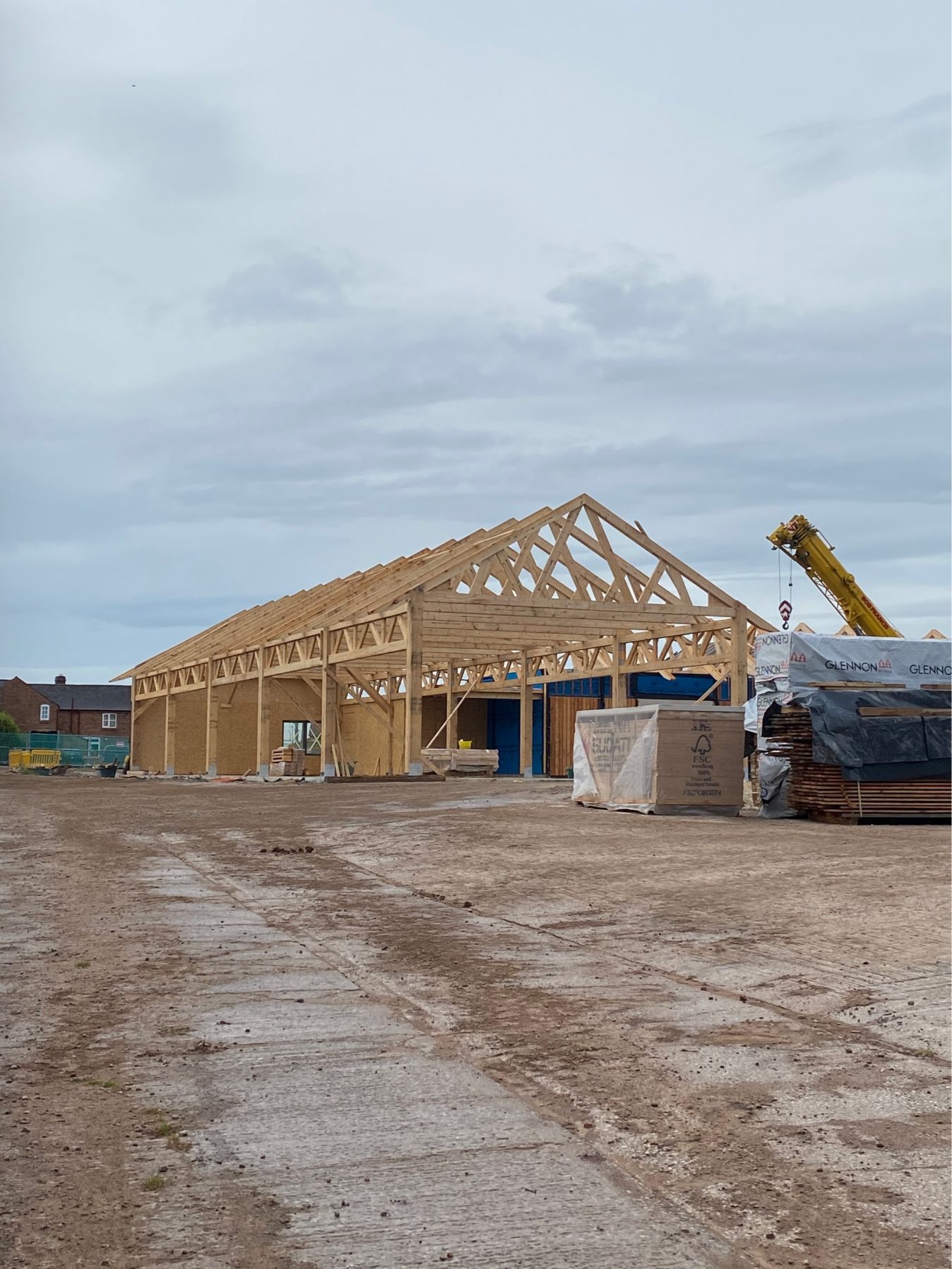 Assembly of our unique large span apex and girder truss design